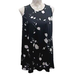 Adrianna Papell Black/white  Floral Print Tunic Top  Women's Size Med